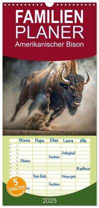 Familienplaner 2025 - Amerikanischer Bison mit 5 Spalten (Wandkalender, 21 x 45 cm) CALVENDO