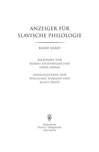 Anzeiger für Slavische Philologie / Anzeiger für Slavische Philologie