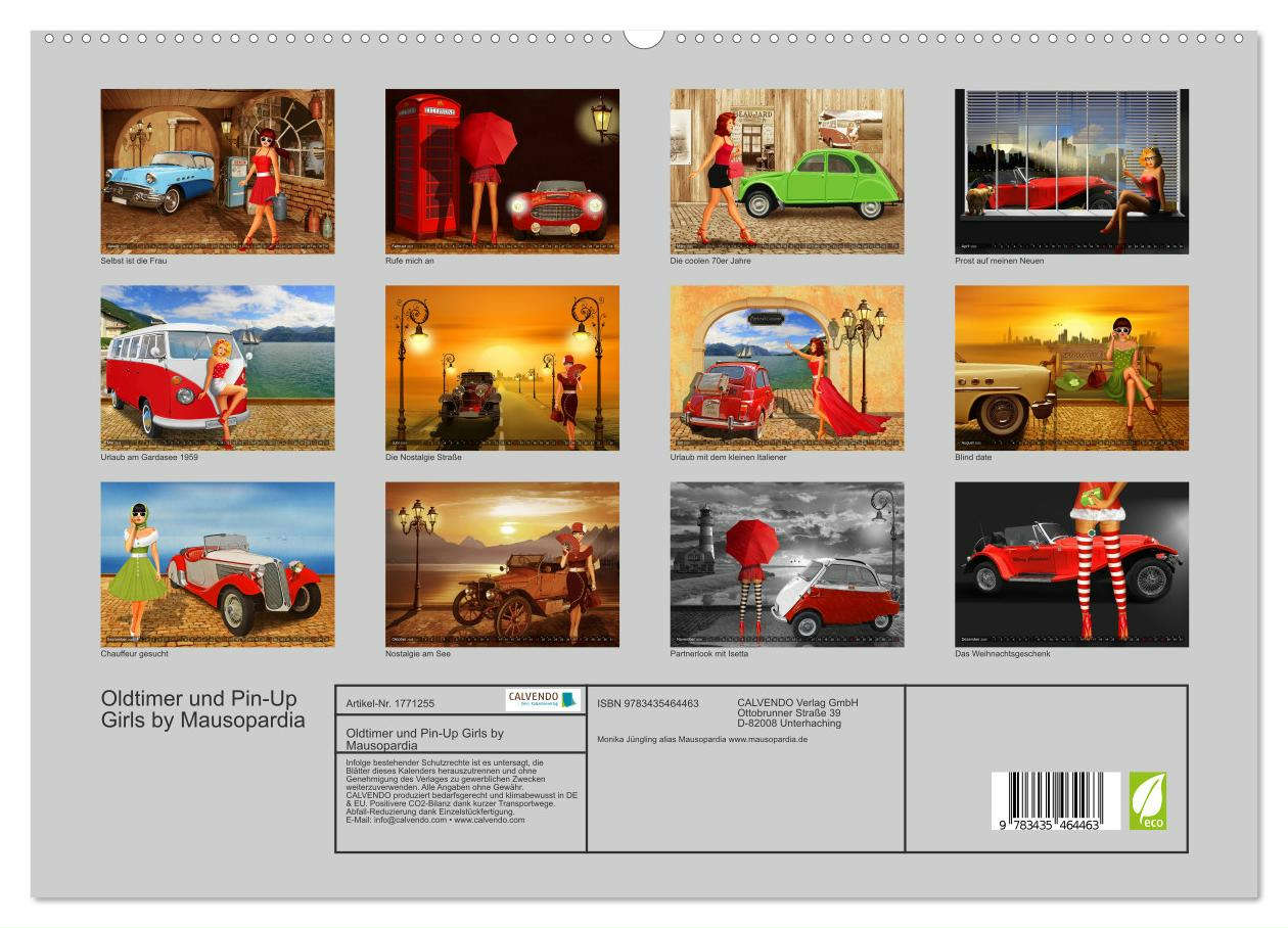 Oldtimer und Pin-Up Girls by Mausopardia (hochwertiger Premium Wandkalender 2025 DIN A2 quer), Kunstdruck in Hochglanz