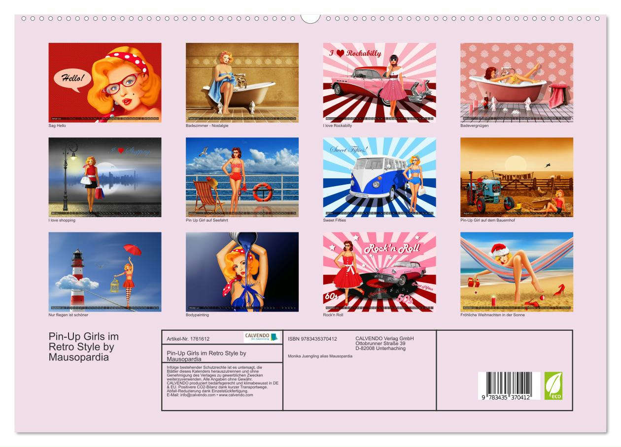 Pin-Up Girls im Retro Style by Mausopardia (hochwertiger Premium Wandkalender 2025 DIN A2 quer), Kunstdruck in Hochglanz