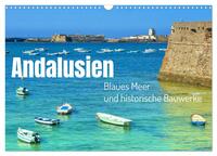 Andalusien, blaues Meer und historische Bauwerke (Wandkalender 2025 DIN A3 quer), CALVENDO Monatskalender