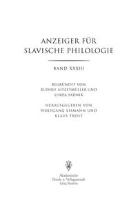 Anzeiger für Slavische Philologie / Anzeiger für Slavische Philologie