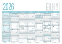 Arbeitstagekalender grau/türkis 2026 - A4 (29,7 x 21 cm) - 7 Monate auf 1 Seite - Tafelkalender - Plakatkalender - Jahresplaner - 909-0000