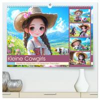 Kleine Cowgirls. Niedliche Mädchen mit tierischen Freunden (hochwertiger Premium Wandkalender 2025 DIN A2 quer), Kunstdruck in Hochglanz