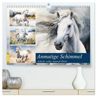 Anmutige Schimmel. Ästhetik weißer Aquarell-Pferde (hochwertiger Premium Wandkalender 2025 DIN A2 quer), Kunstdruck in Hochglanz