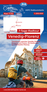 ADFC-Radtourenkarte IT-PO 7-Tage-Radtour Venedig-Florenz, 1:200.000, reiß- und wetterfest, E-Bike-geeignet, GPS-Tracks Download, mit Kilometer-Angaben