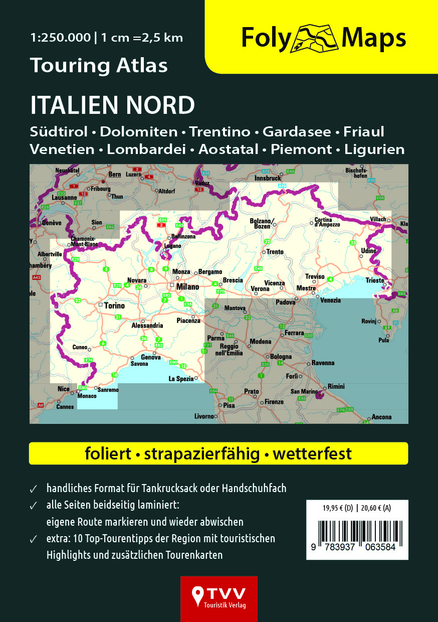 Rückseitencover FolyMaps Touring Atlas Italien Nord 1:250.000
