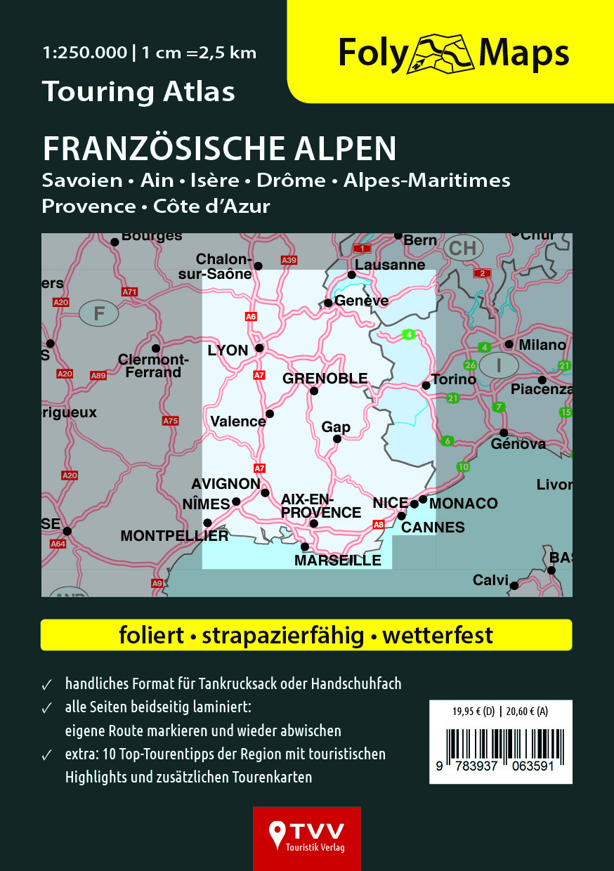 Rückseitencover FolyMaps Touring Atlas Französische Alpen 1:250.000