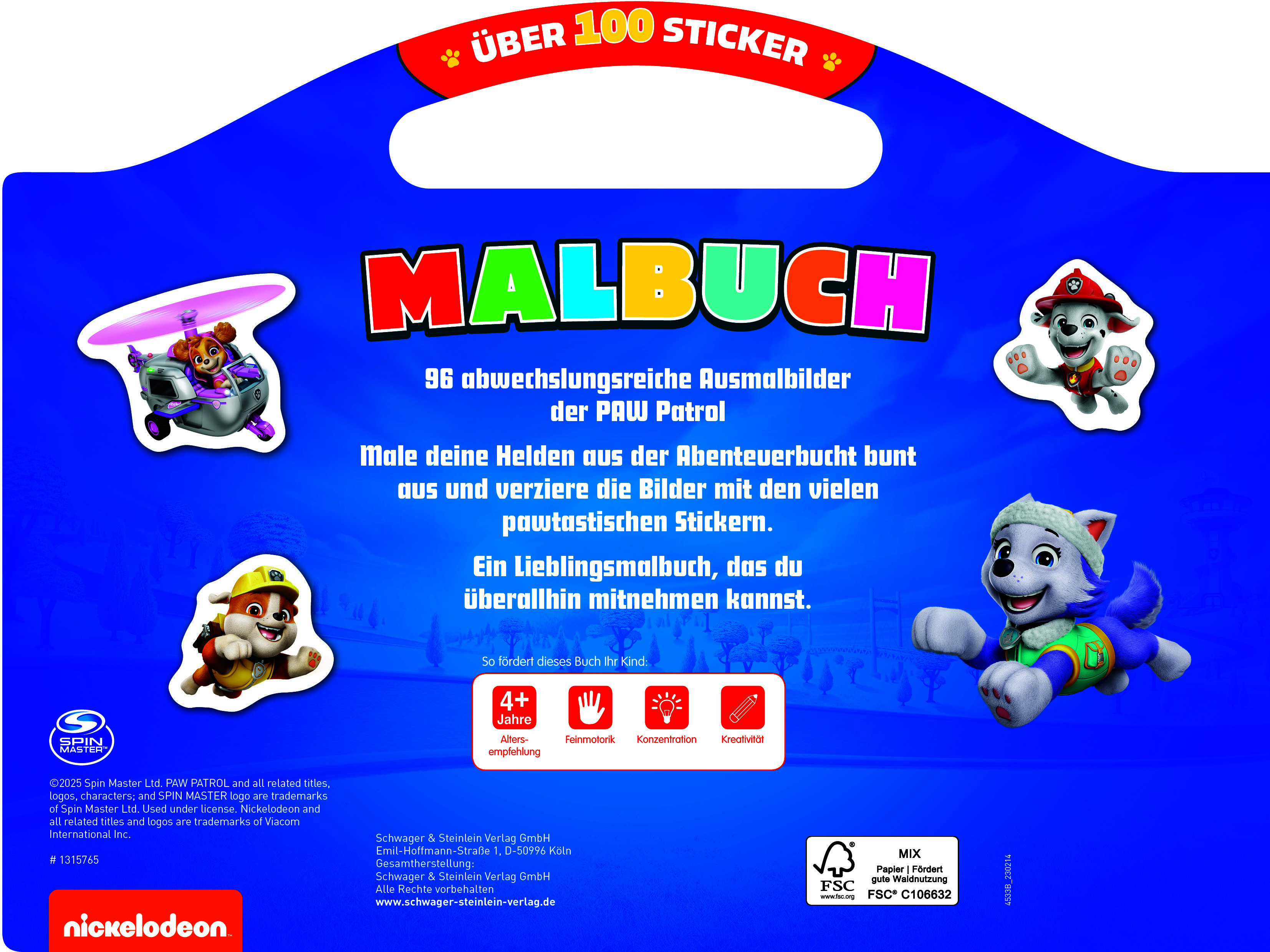 Rückseitencover PAW Patrol Malbuch mit über 100 Stickern