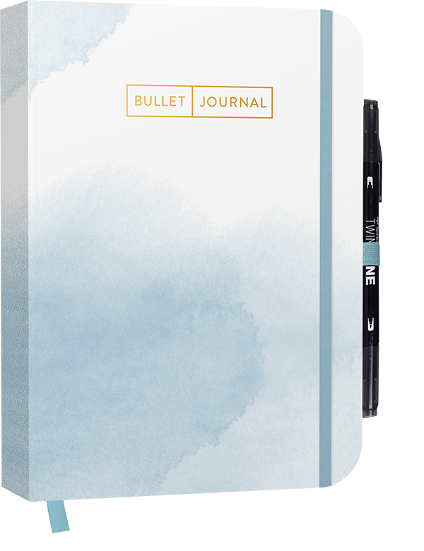 Anderes Coverbild Bullet Journal "Watercolor Blue" 05 mit original Tombow TwinTone Dual-Tip Marker 33 black