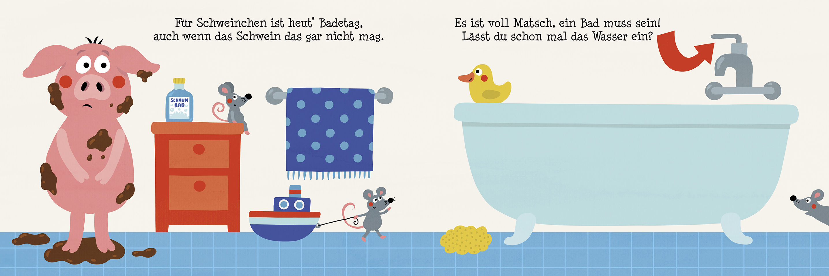 Beispielinhalt (Bild) Wie bekommen wir das Schwein bloß in die Badewanne rein?