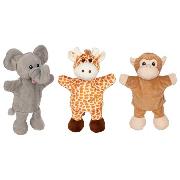 Handpuppen Giraffe, Affe und Elefant (mit Beinen), Plüsch, 30 cm, 3-fach sortiert