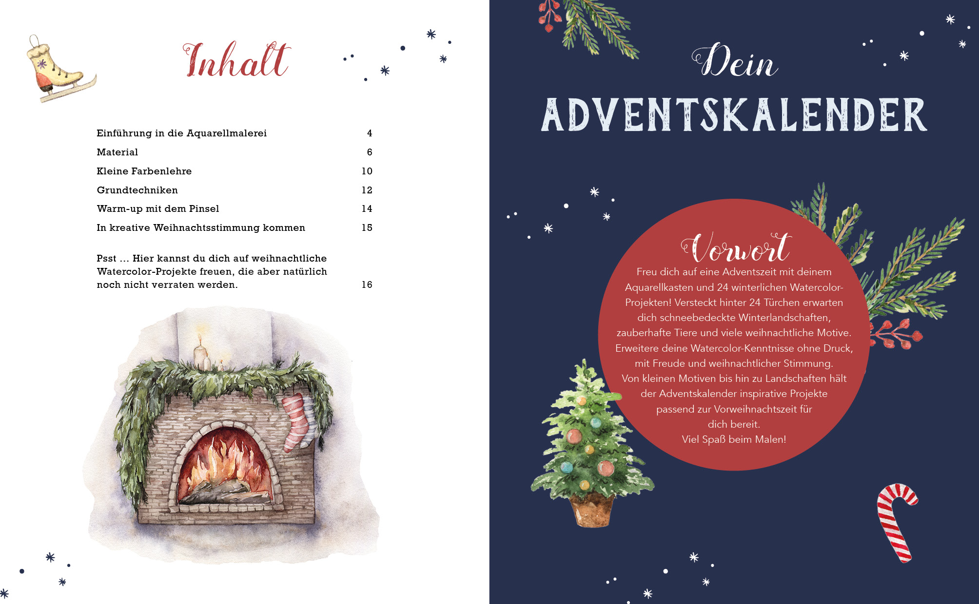 Beispielinhalt (Bild) Mein Adventskalender-Buch: Winter-Watercolor-Land