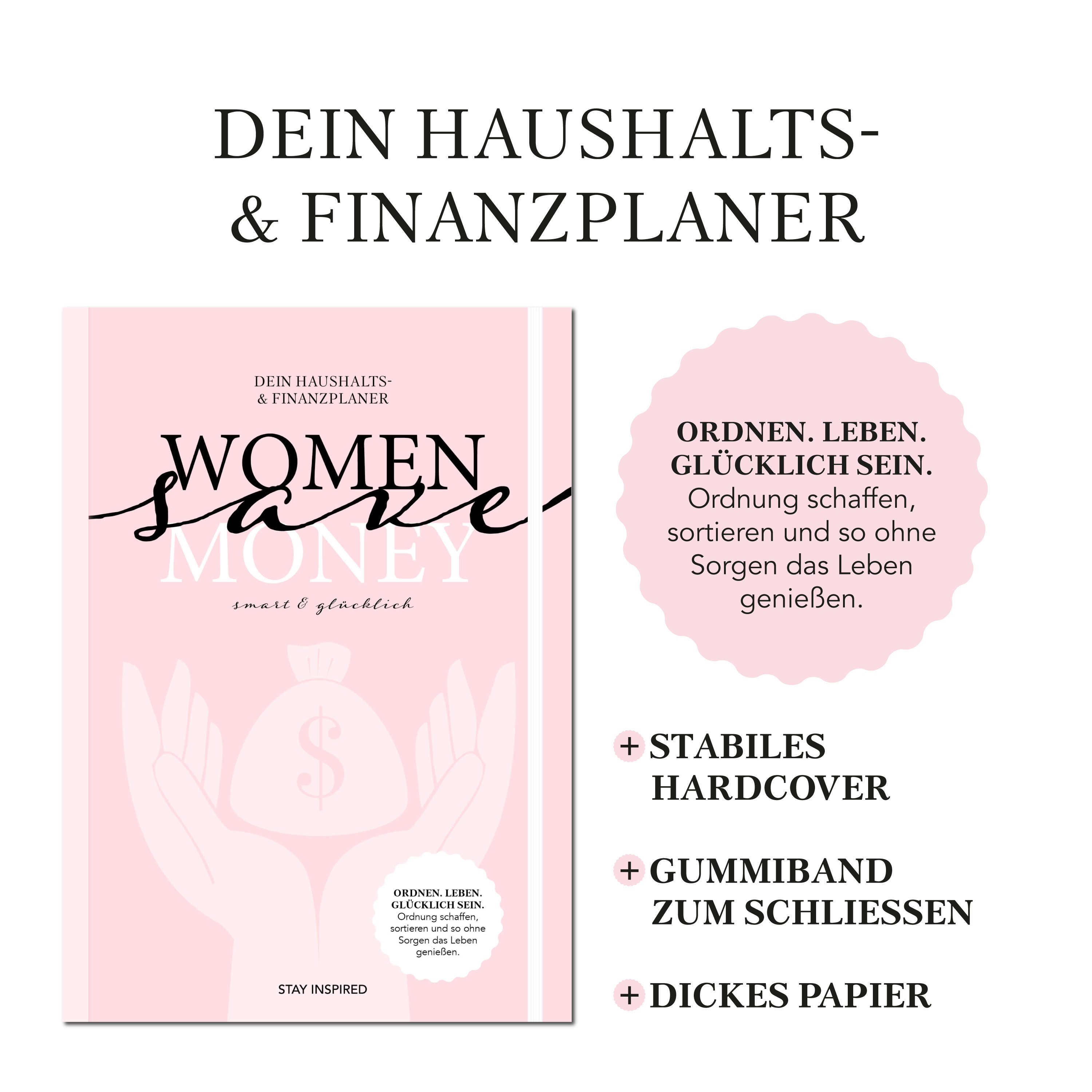 Beispielinhalt (Bild) Women save Money | Haushalts- und Finanzplaner für Frauen inkl. Spar-Tipps und Spar Challenge für Einnahmen und Ausgaben | Rosa Budgetplaner für 1 Jahr