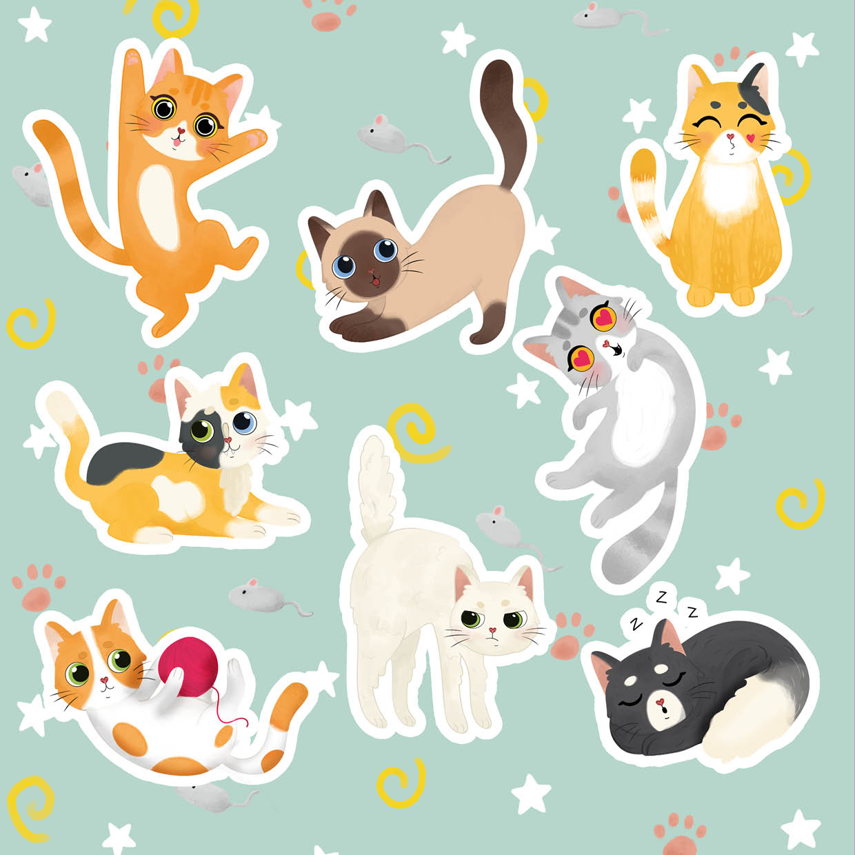 Beispielinhalt (Bild) Stickerheft Katze Schlecki