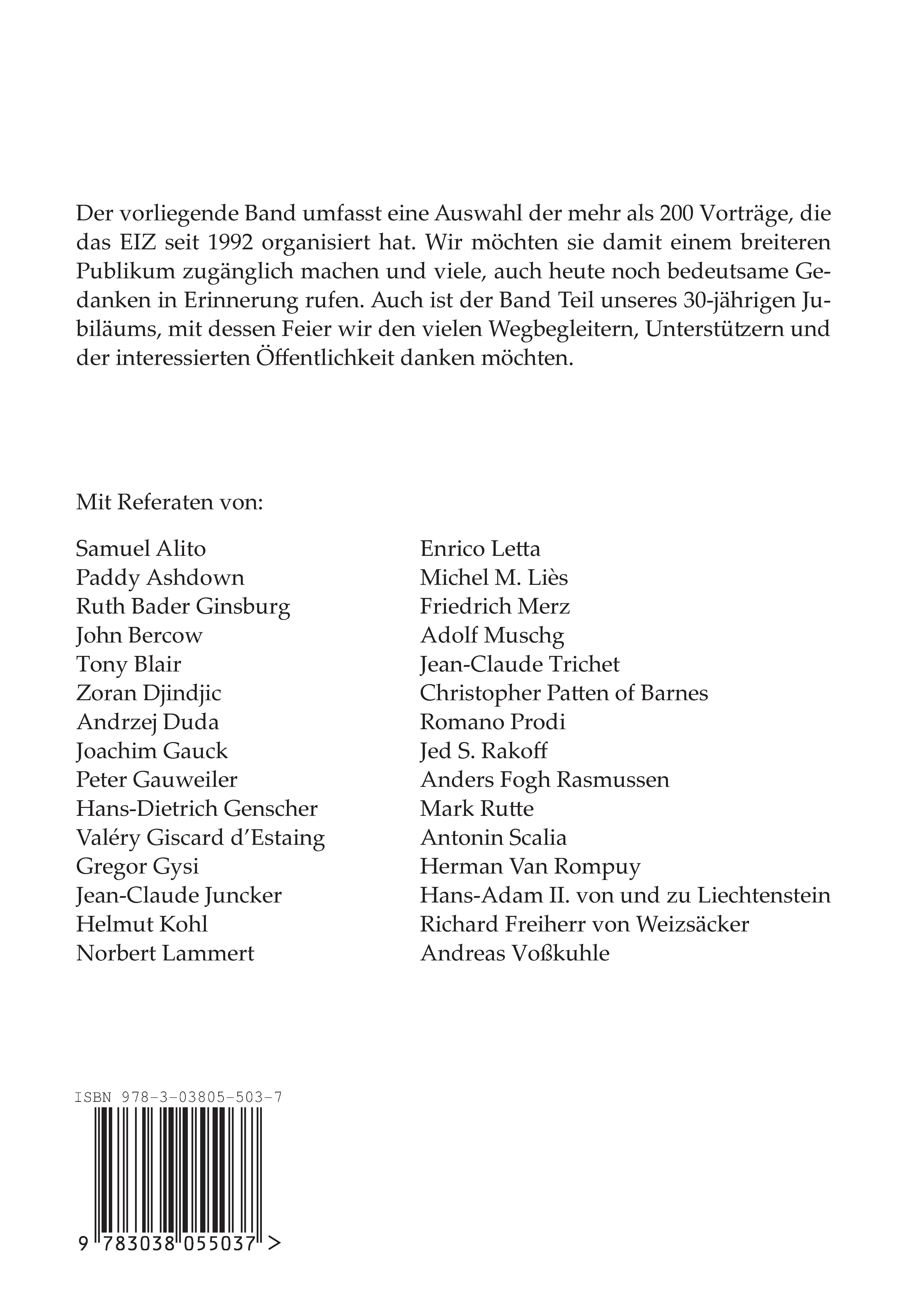 Rückseitencover 30 Jahre Europa Institut an der Universität Zürich