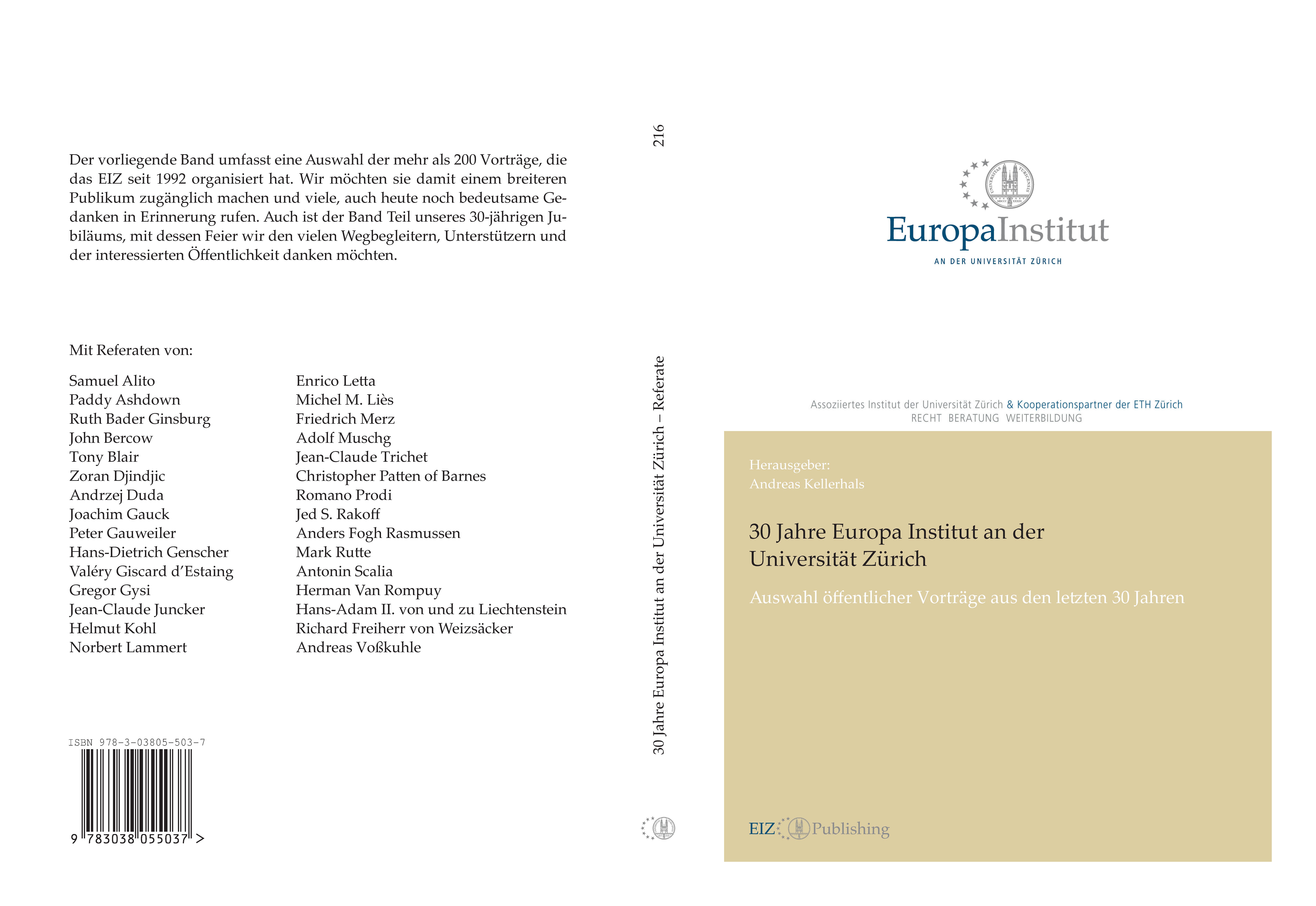 Gesamtes Coverbild 30 Jahre Europa Institut an der Universität Zürich