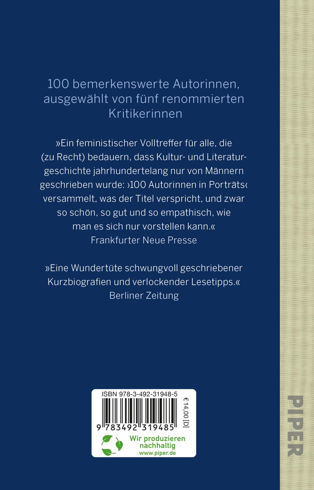 Rückseitencover 100 Autorinnen in Porträts