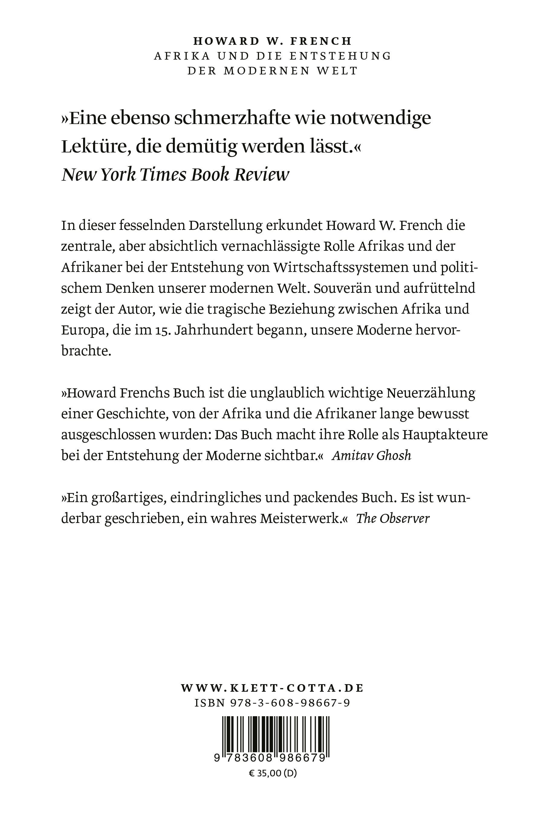 Rückseitencover Afrika und die Entstehung der modernen Welt