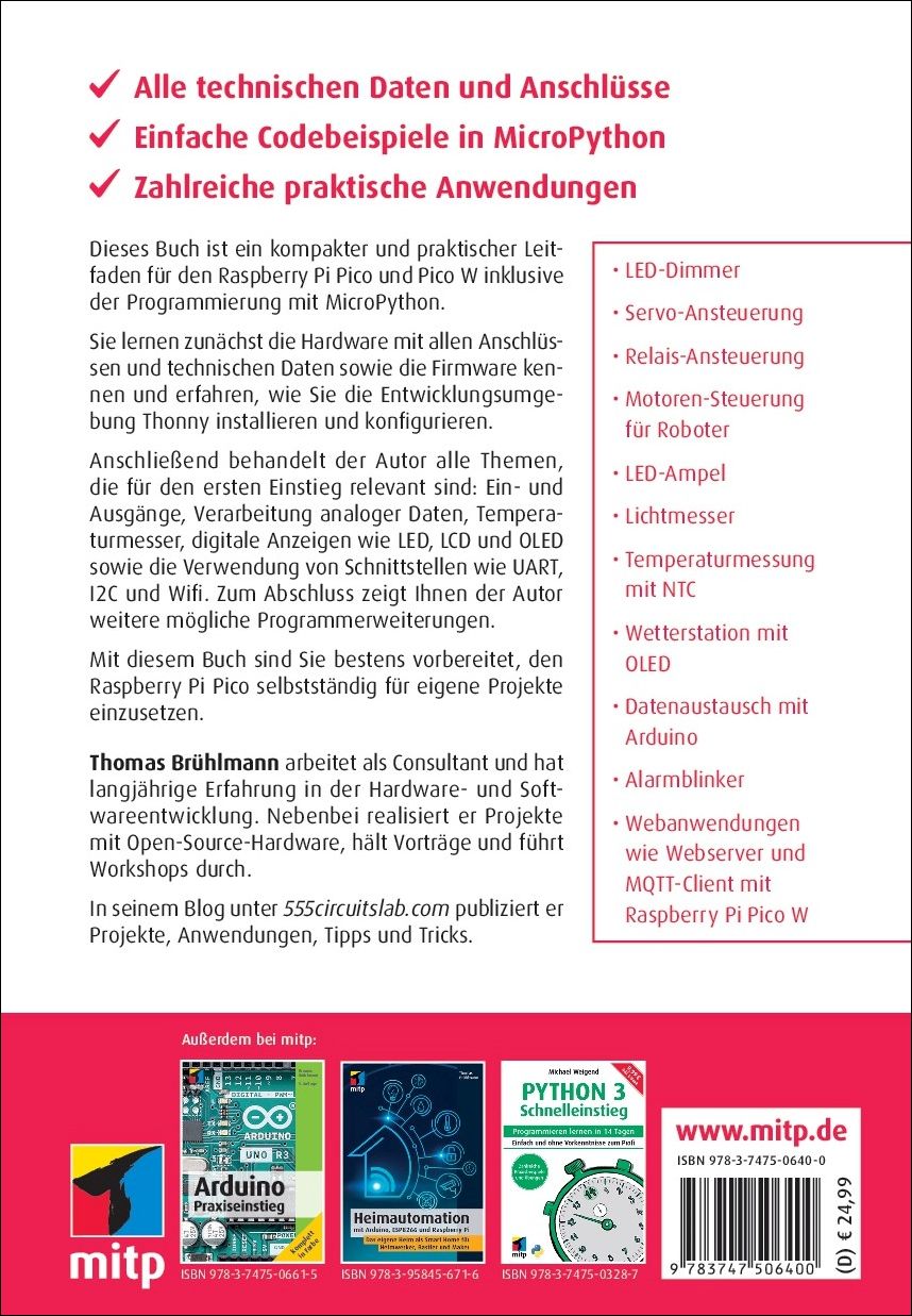 Rückseitencover Raspberry Pi Pico und Pico W Schnelleinstieg