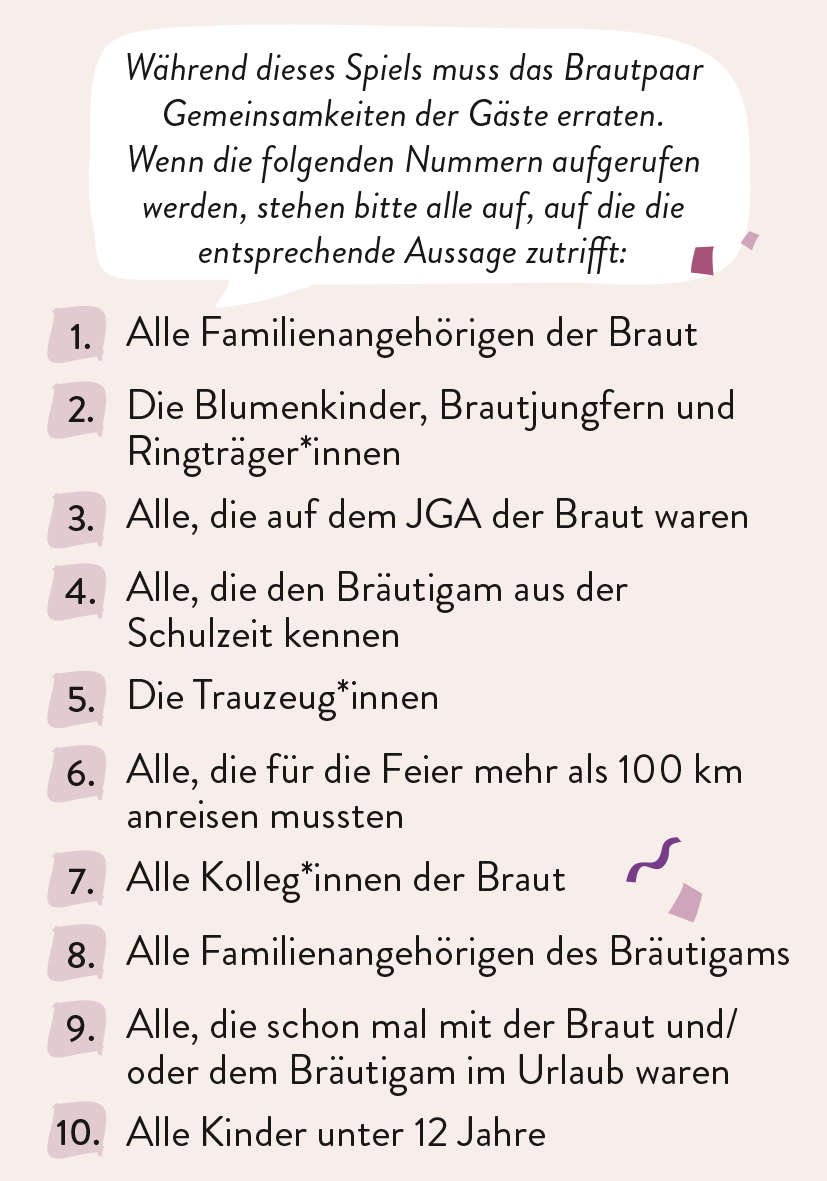 Beispielinhalt (Bild) Wie gut kennt ihr eure Gäste? Das Partyspiel für die Hochzeit