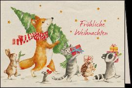 Doppelkarte. Let`s go green. Fröhliche Weihnachten (Tiere)