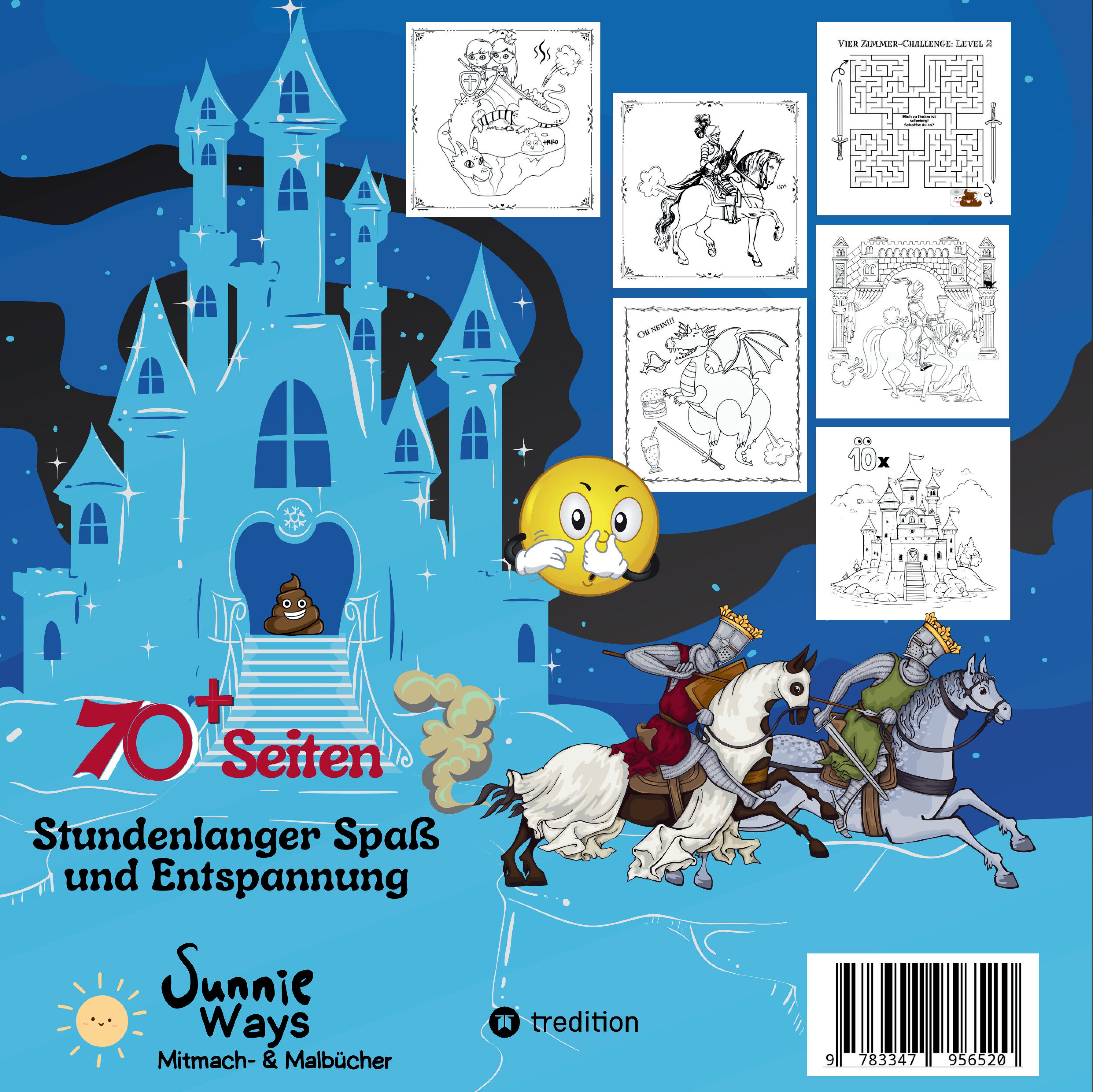 Rückseitencover Mitmachbuch für Jungen Pupsende Ritter Mittelalter Labyrinthe Lustiges Aktivitätsbuch für Kinder ab 8 Jahre Geschenkidee Pferde Malbuch Geschenk Mittelalter-Fans