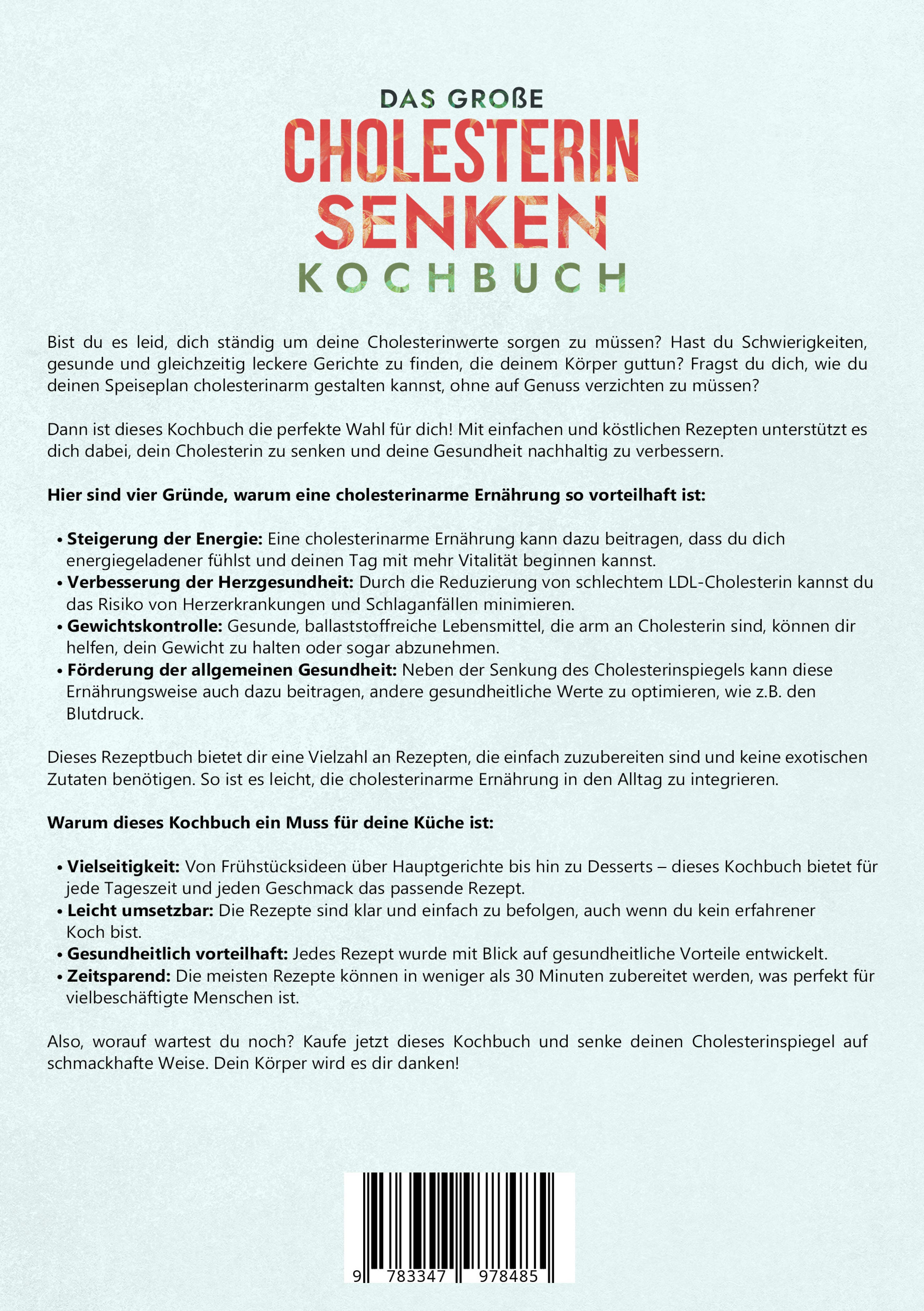 Rückseitencover Das große Cholesterin Senken Kochbuch