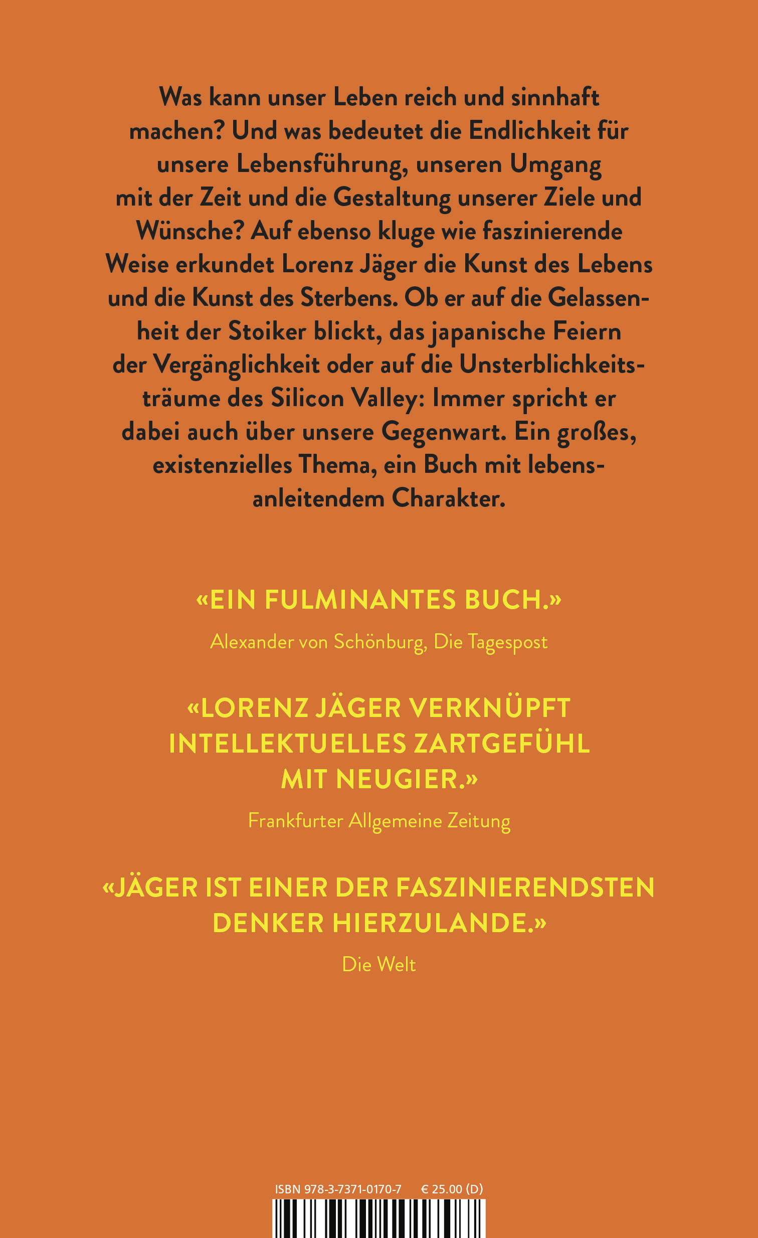 Rückseitencover Die Kunst des Lebens, die Kunst des Sterbens