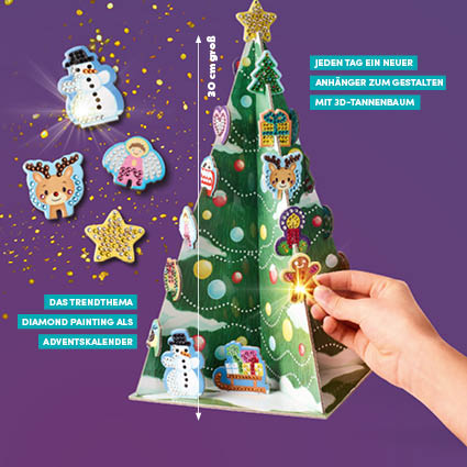 Beispielinhalt (Bild) Weihnachtszauber - Der Diamond-Painting-Adventskalender. Mit Material und Werkzeug für 24 Baumanhänger