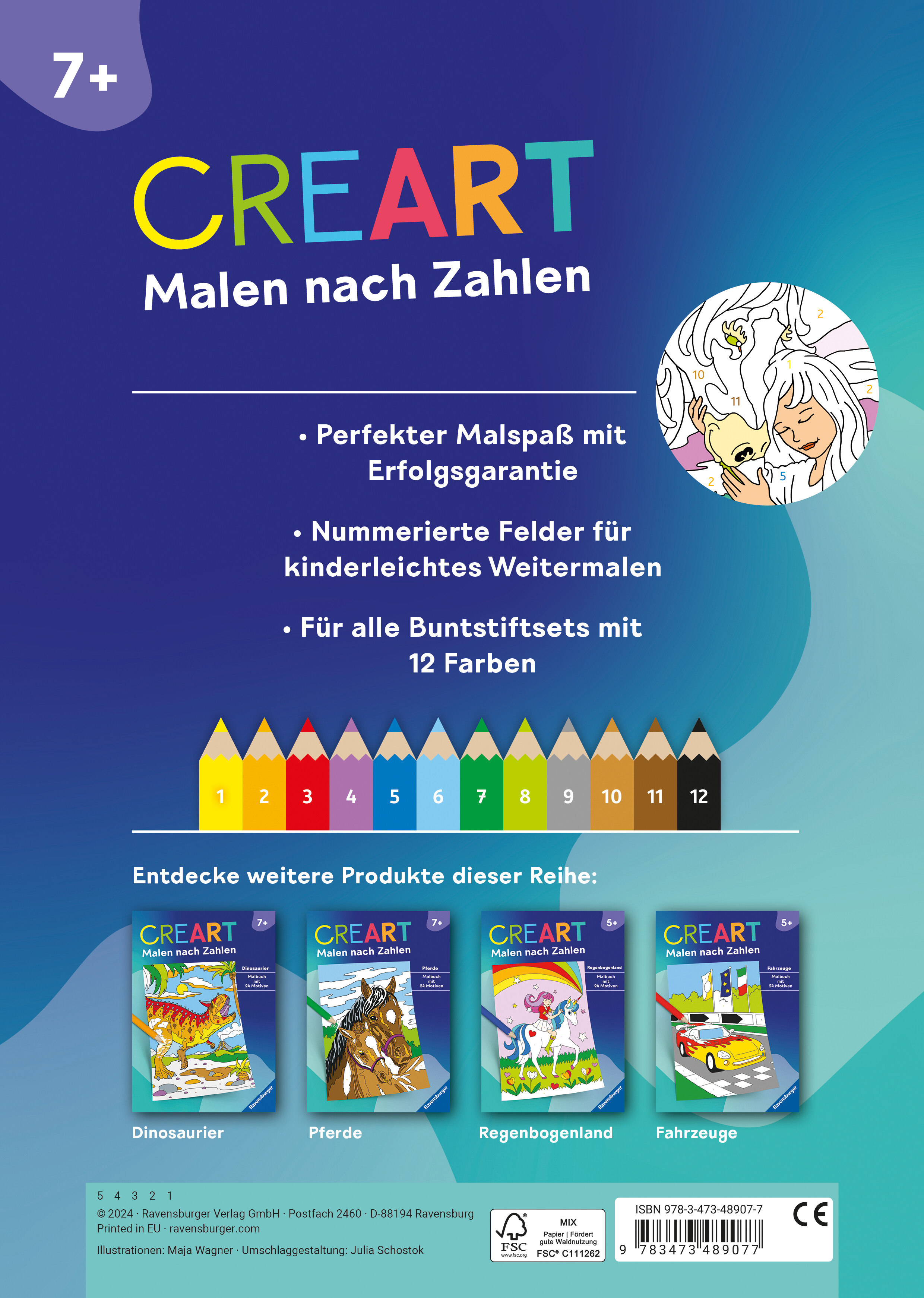 Rückseitencover CreArt Malen nach Zahlen ab 7: Pferdeträume