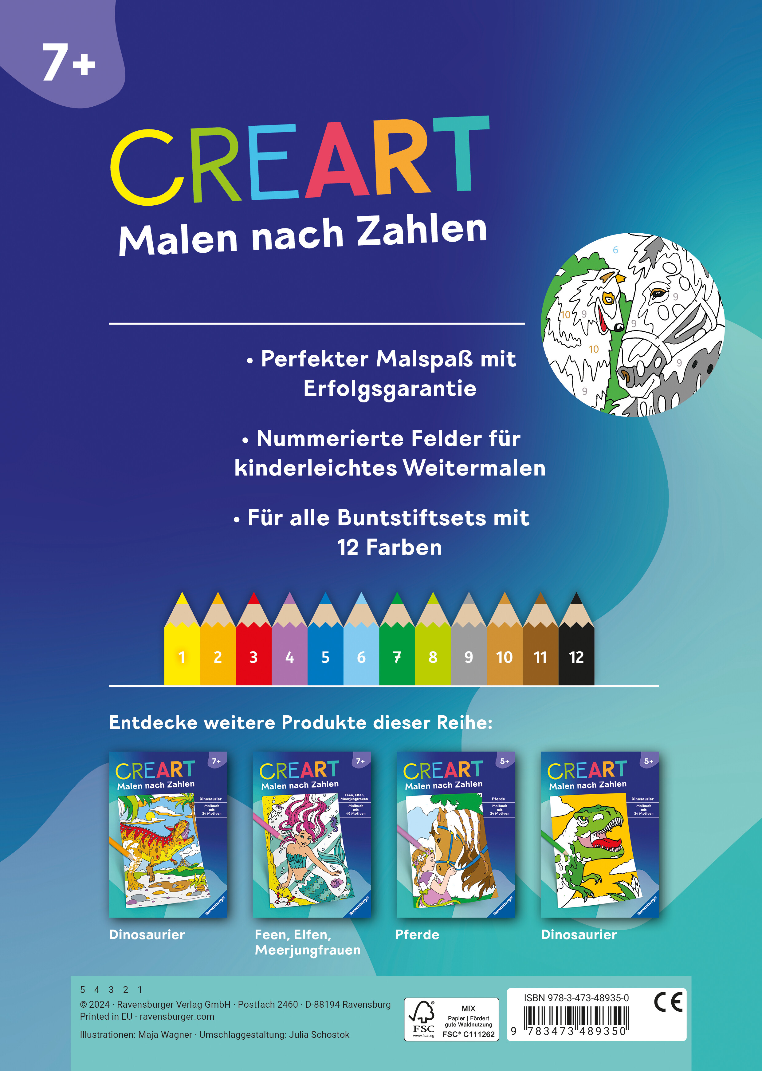 Rückseitencover CreArt Malen nach Zahlen ab 7: Pferde