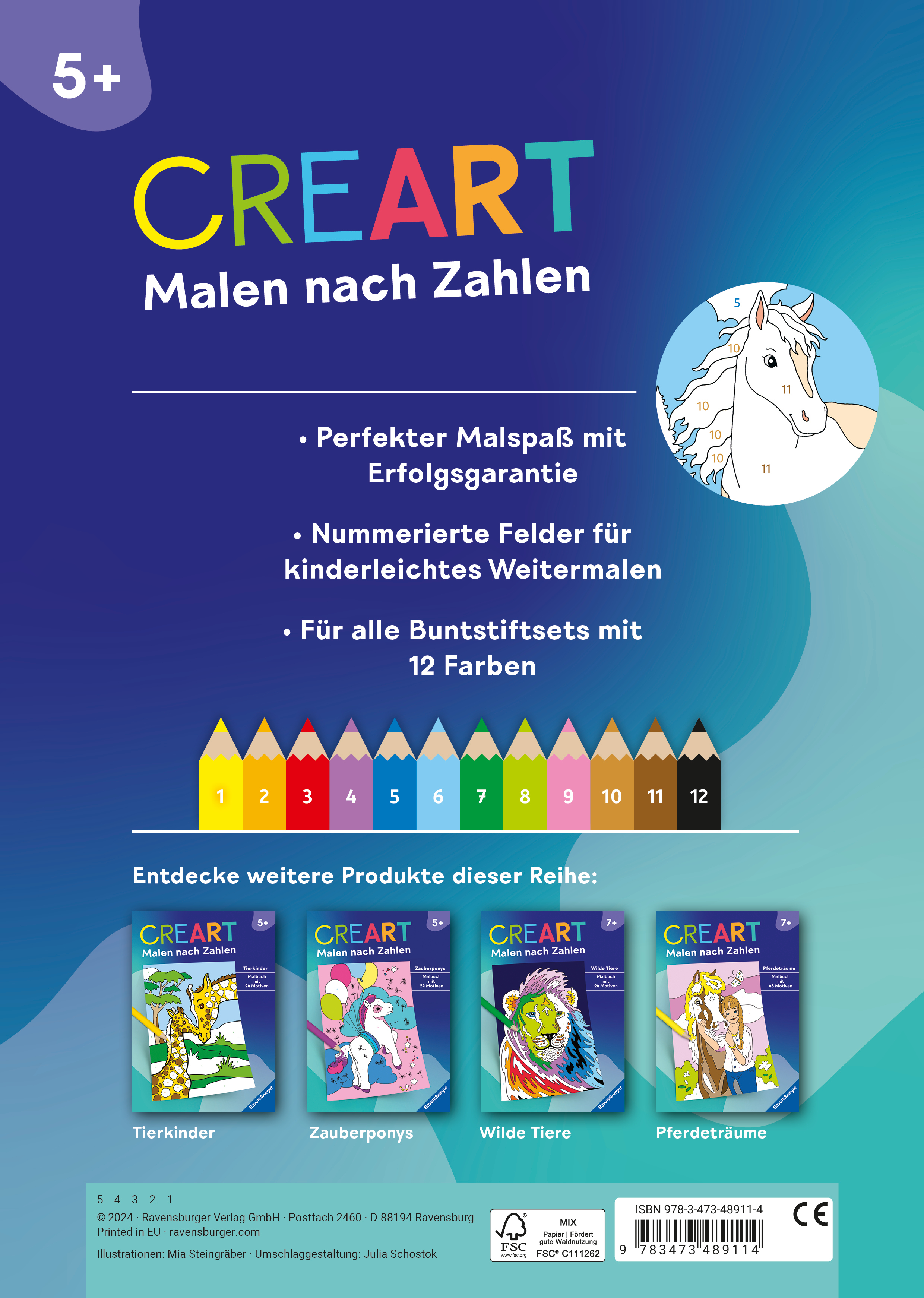 Rückseitencover CreArt Malen nach Zahlen ab 5: Pferde