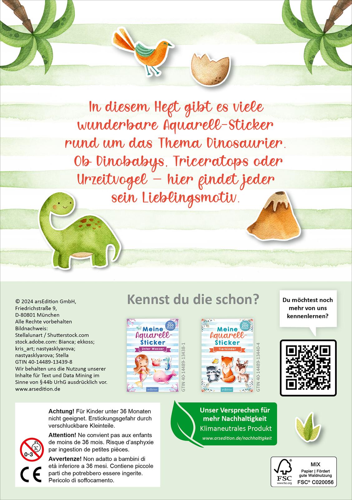 Rückseitencover Meine Aquarell-Sticker – Dinosaurier
