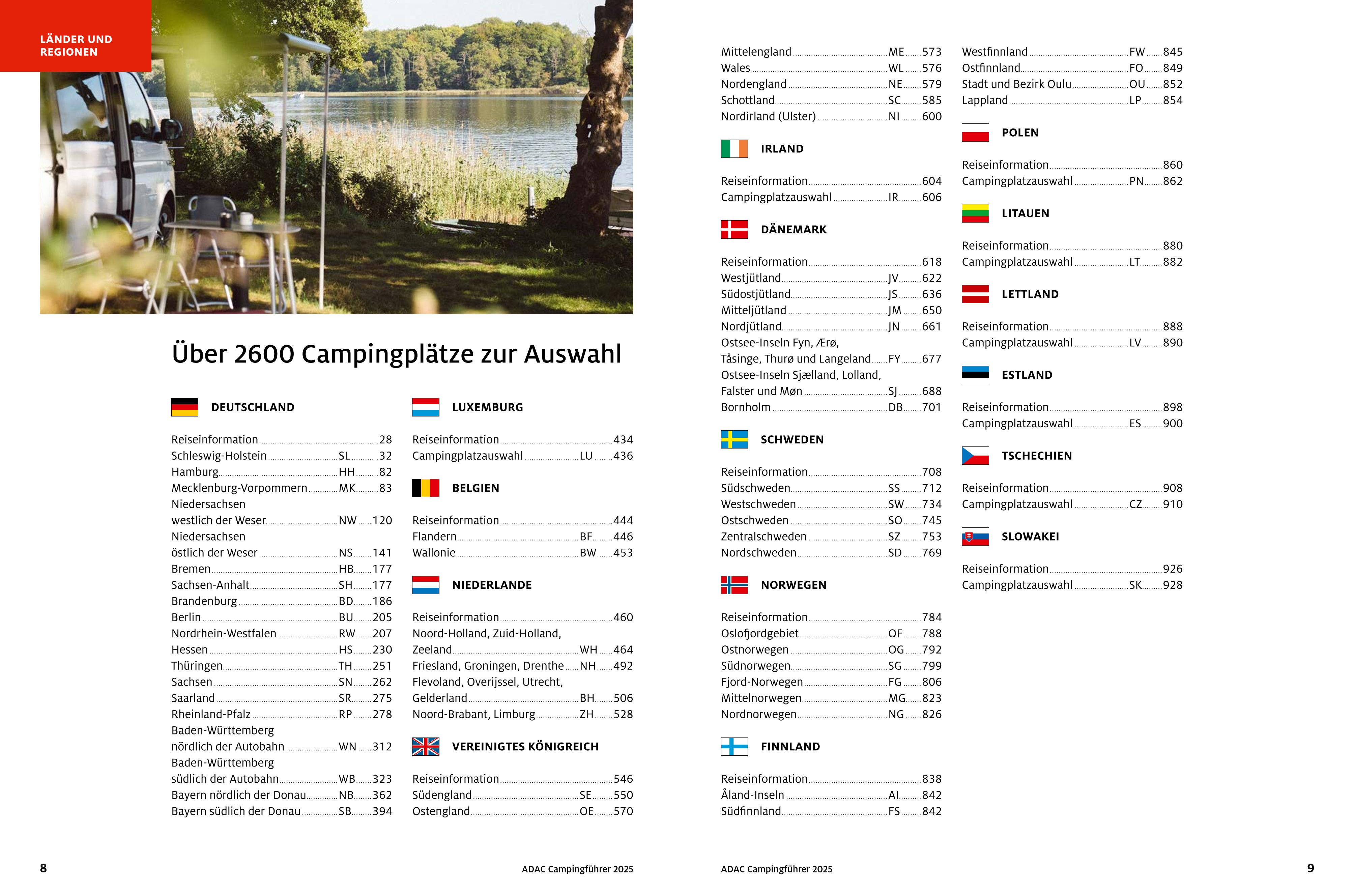 Beispielinhalt (Bild) ADAC Campingführer Deutschland/Nordeuropa 2025