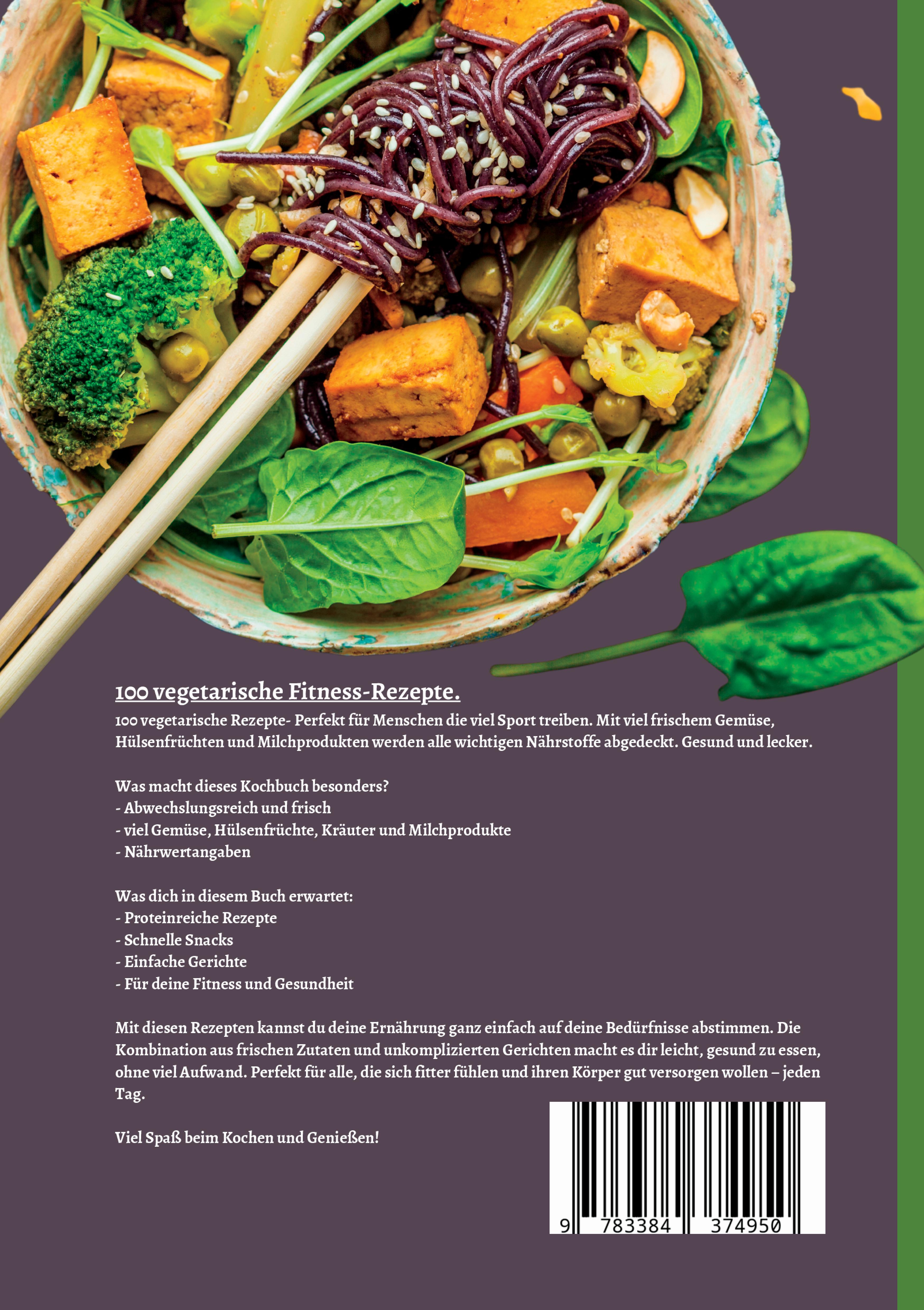 Rückseitencover Fitness Kochbuch vegetarisch- 100 Protein Rezepte