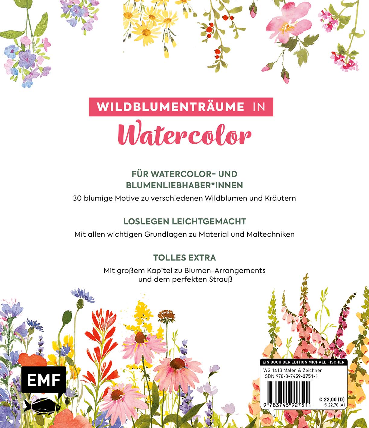 Rückseitencover Wildflower Watercolor – Blumen-Aquarelle malen