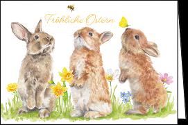 Doppelkarte / Fröhliche Ostern (3 Hasen) / Quer