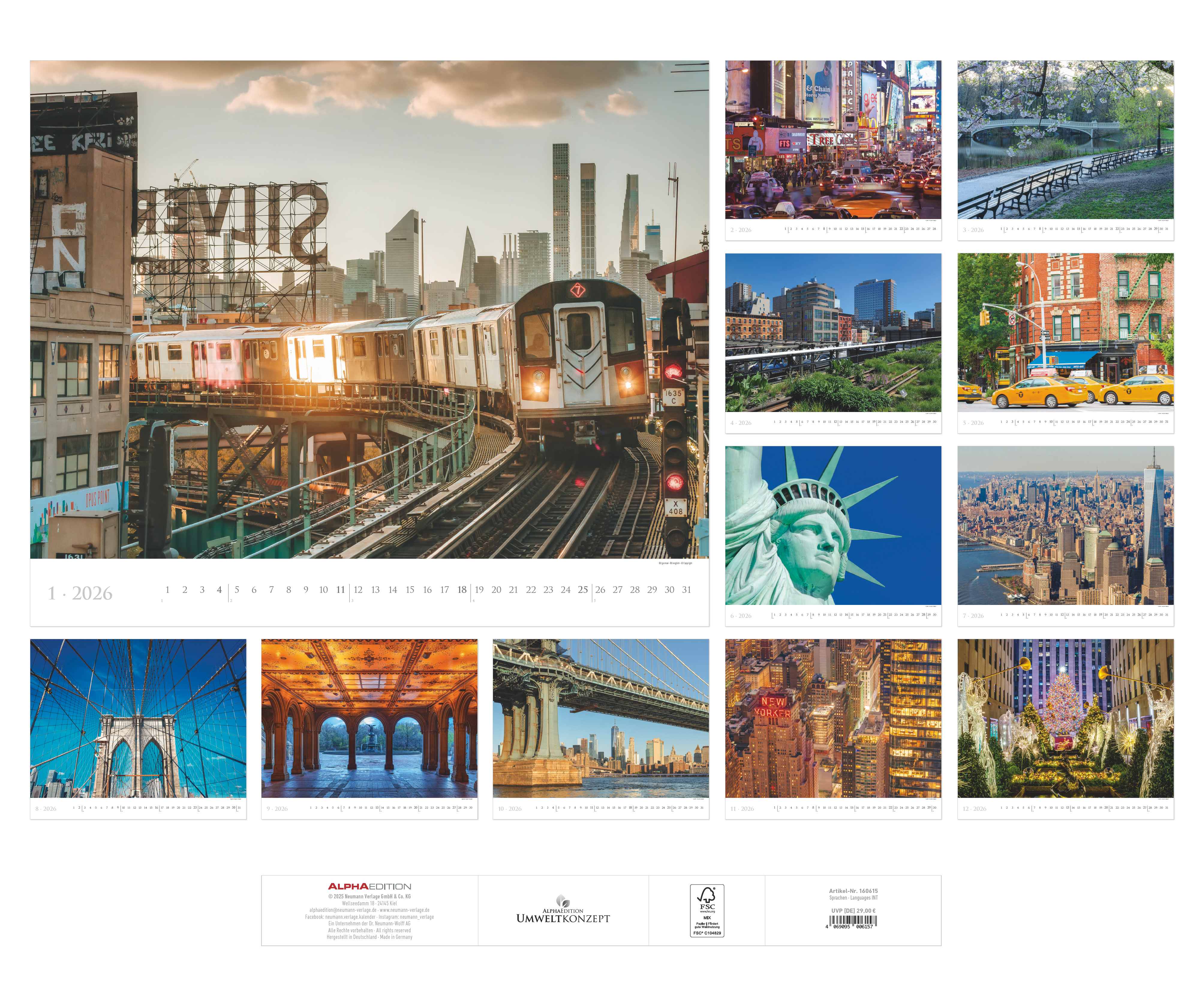 Rückseitencover New York 2026 – Städte-Reise-Kalender – Querformat 60 x 50 cm – Spiralbindung