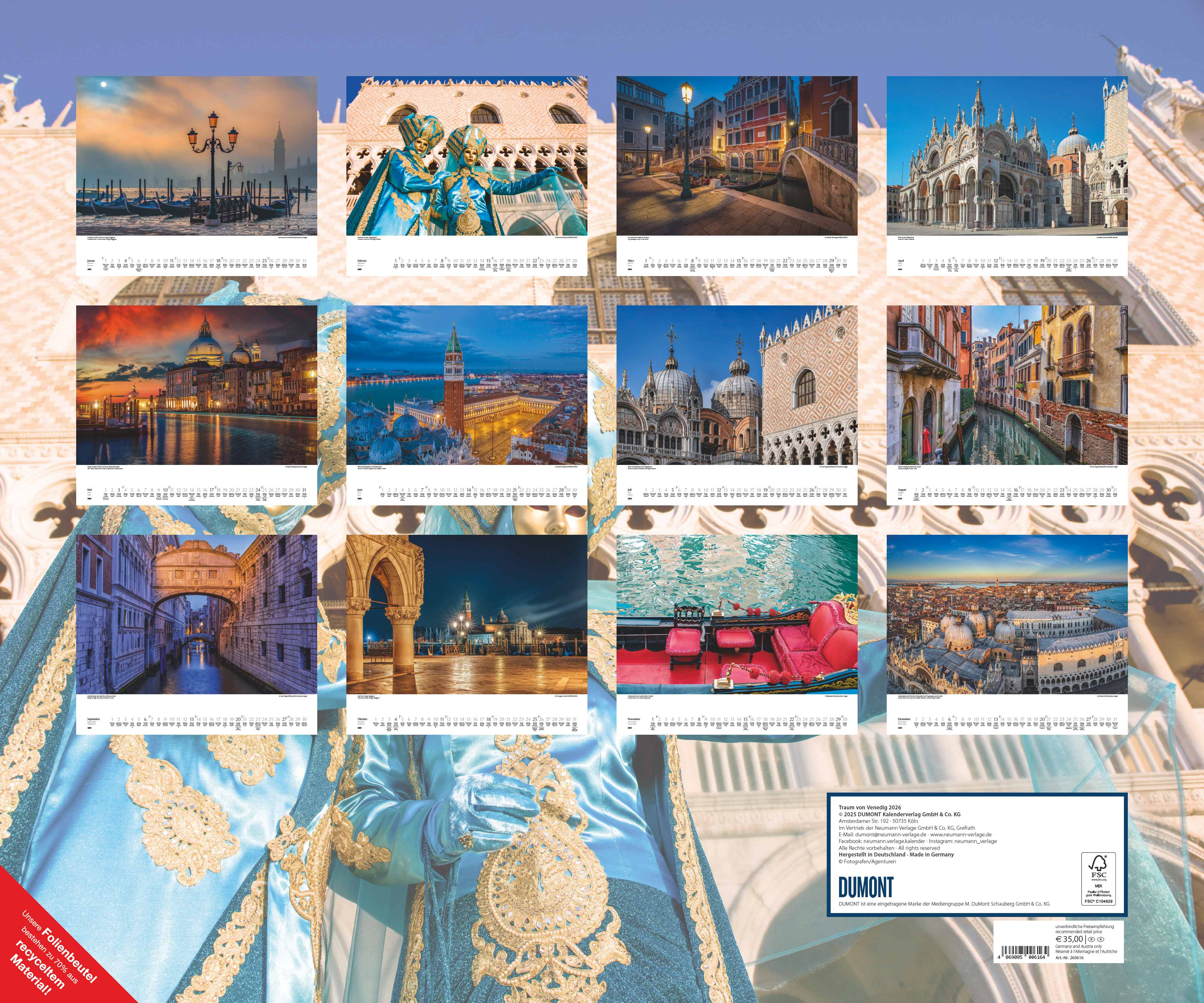 Beispielinhalt (Bild) Der Traum von Venedig 2026 – Wandkalender 60,0 x 50,0 cm – Spiralbindung