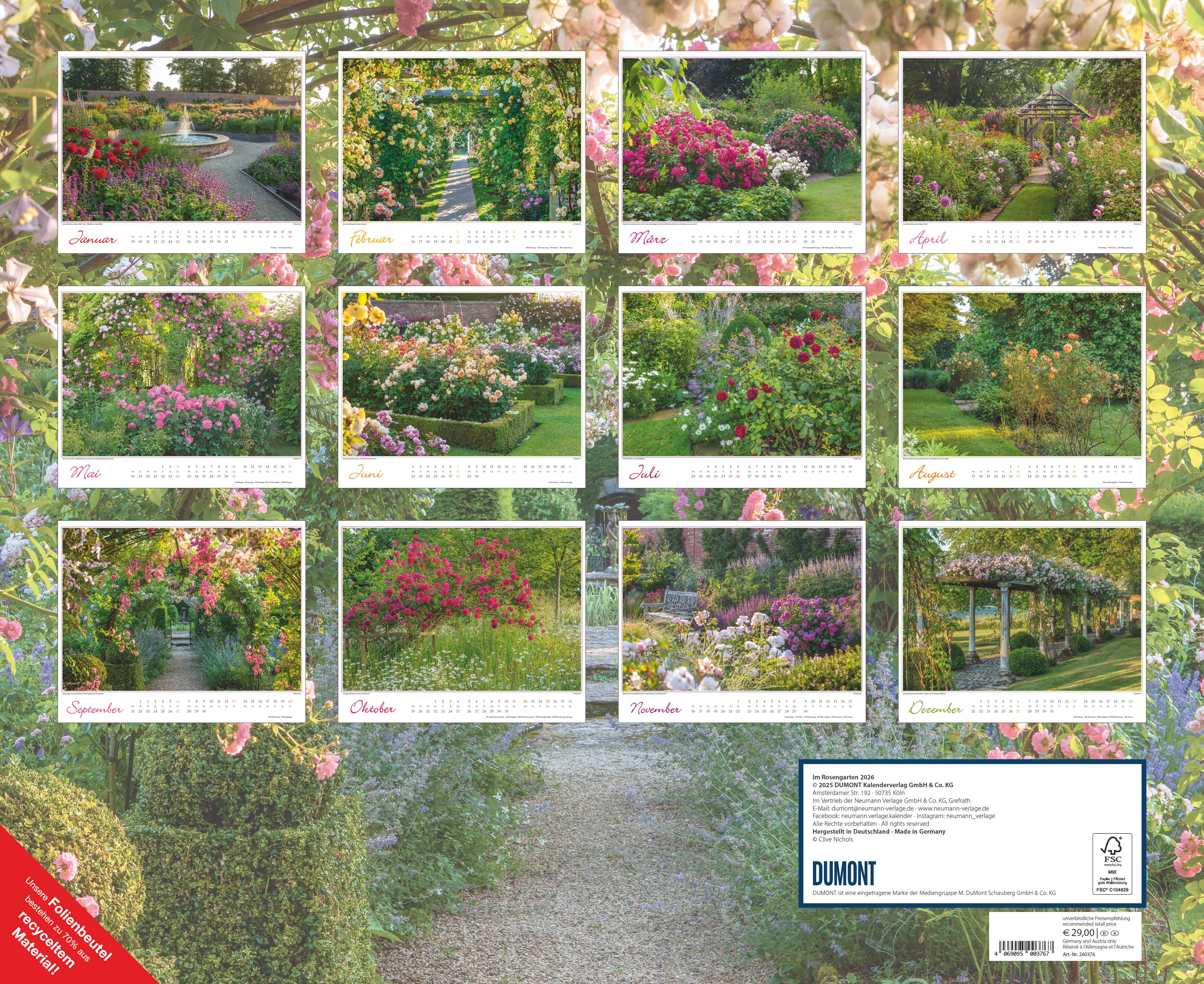 Beispielinhalt (Bild) Im Rosengarten 2026 - DUMONT Garten-Kalender - Querformat 52 x 42,5 cm - Spiralbindung