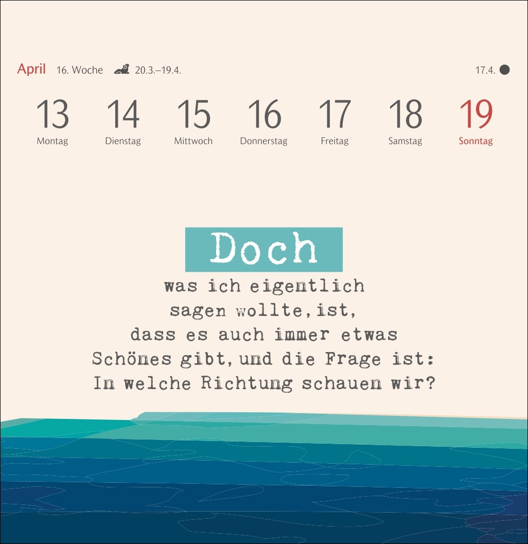 Beispielinhalt (Bild) Clara Louise: Die Sonne in Orange getaucht Premium-Postkartenkalender 2026 - 53 Postkarten mit poetischen Gedanken