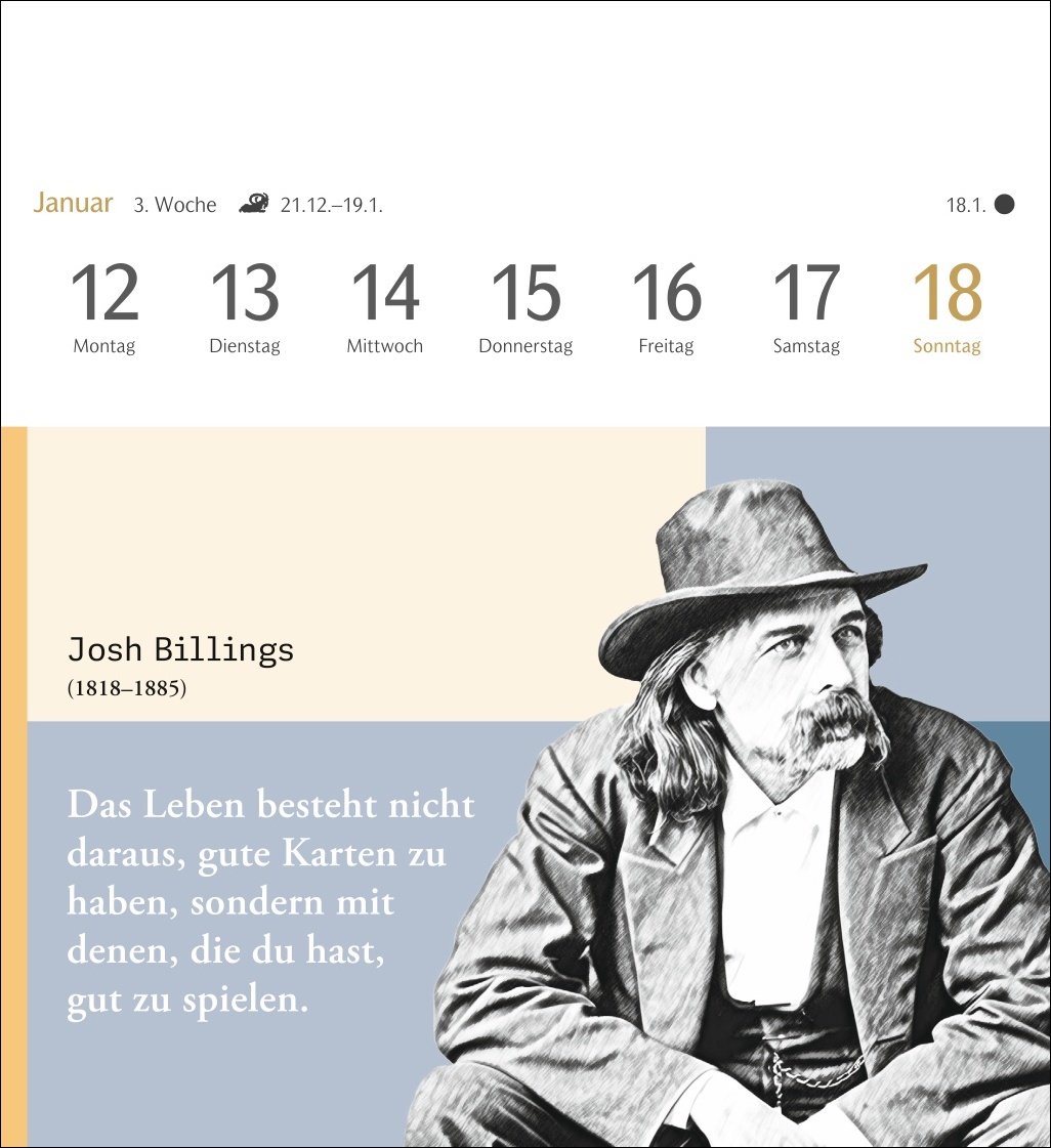 Beispielinhalt (Bild) Zeitlose Wahrheiten Postkartenkalender 2026 - Kalender mit 53 Karten, ausgewählt und kommentiert von Klaus Michael Groll