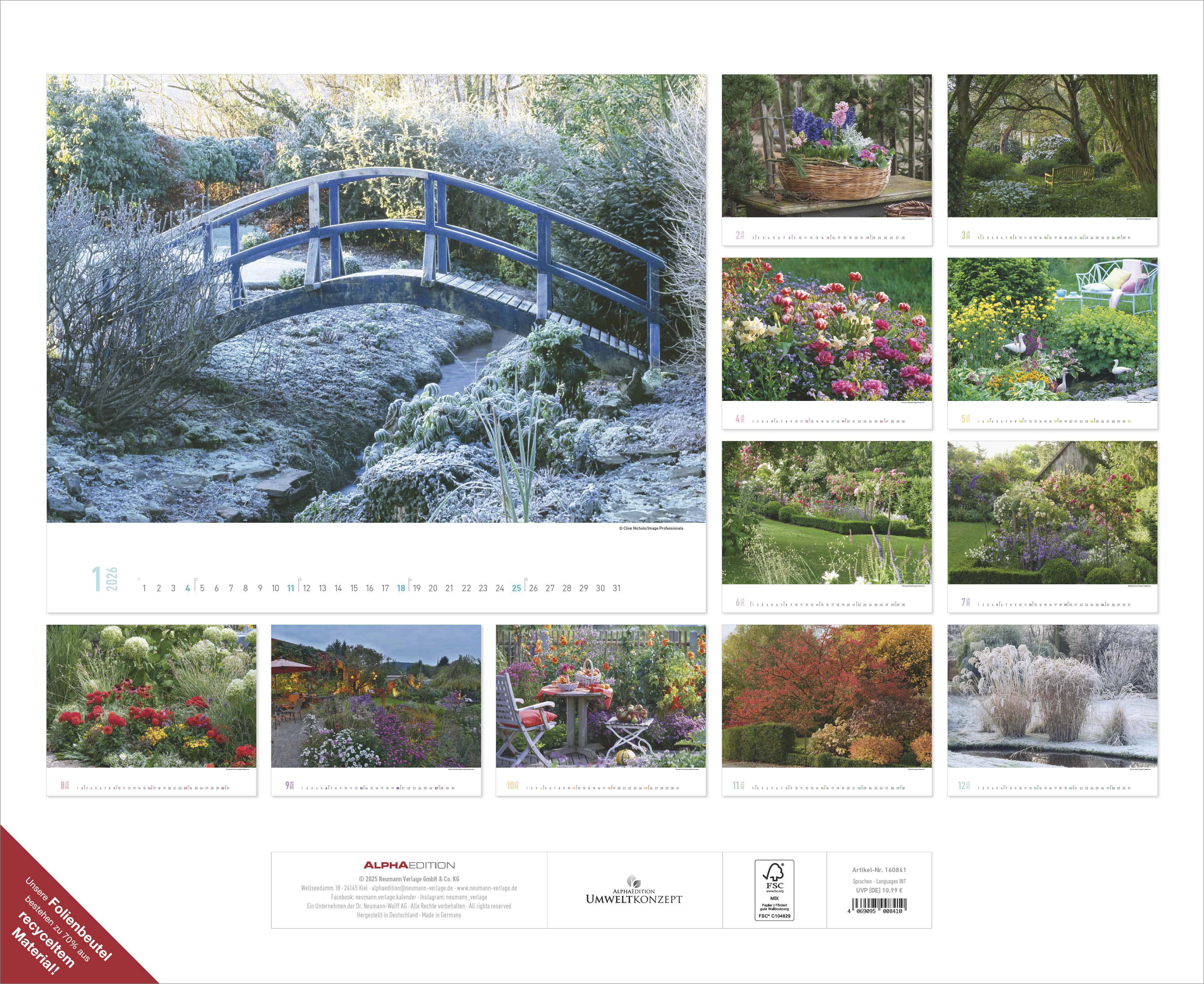 Rückseitencover Gartenparadiese 2026 – Wandkalender 52 x 42,5 cm – Spiralbindung