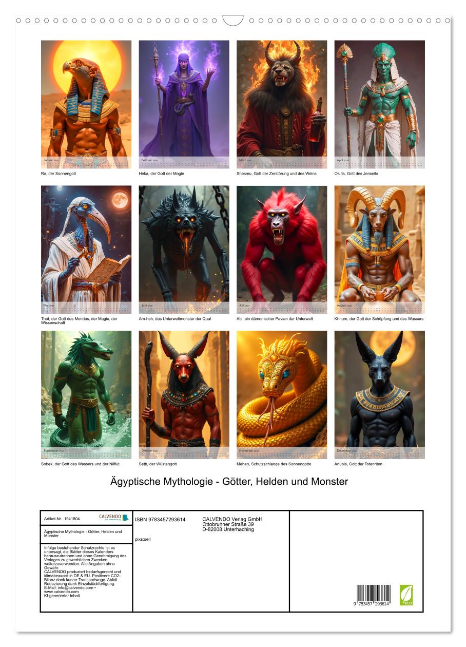 Beispielinhalt (Bild) Ägyptische Mythologie - Götter, Helden und Monster (Wandkalender 2026 DIN A2 hoch), CALVENDO Monatskalender