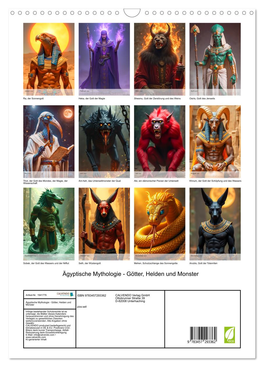 Beispielinhalt (Bild) Ägyptische Mythologie - Götter, Helden und Monster (Wandkalender 2026 DIN A3 hoch), CALVENDO Monatskalender