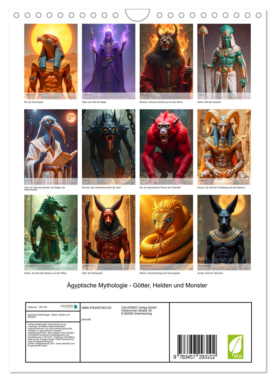 Beispielinhalt (Bild) Ägyptische Mythologie - Götter, Helden und Monster (Wandkalender 2026 DIN A4 hoch), CALVENDO Monatskalender