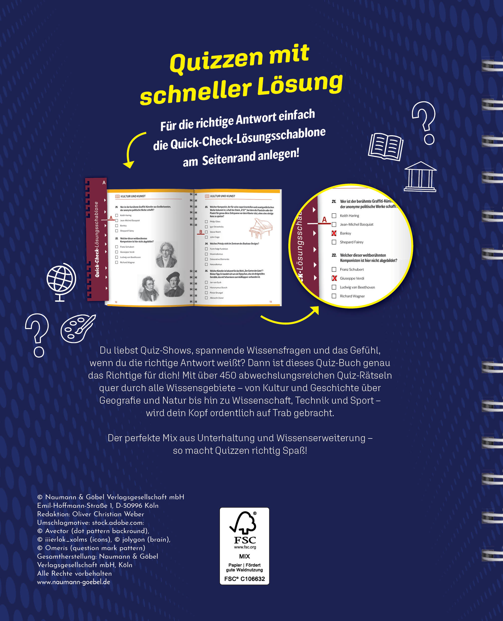 Rückseitencover Quizbuch mit Lösungsschablone Allgemeinwissen