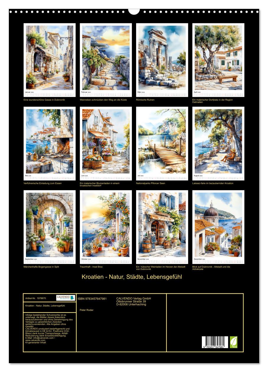 Beispielinhalt (Bild) Kroatien - Natur, Städte, Lebensgefühl (Wandkalender 2026 DIN A2 hoch), CALVENDO Monatskalender