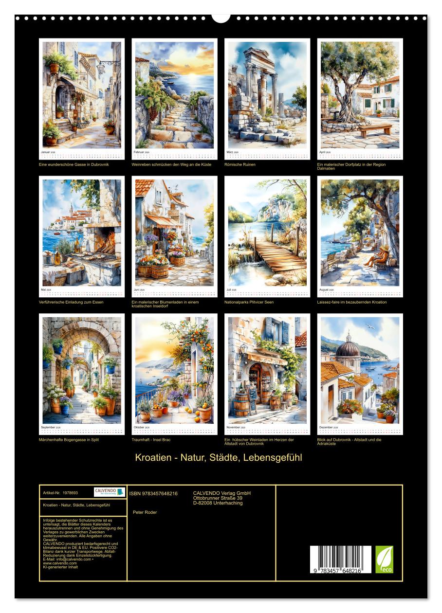 Beispielinhalt (Bild) Kroatien - Natur, Städte, Lebensgefühl (hochwertiger Premium Wandkalender 2026 DIN A2 hoch), Kunstdruck in Hochglanz